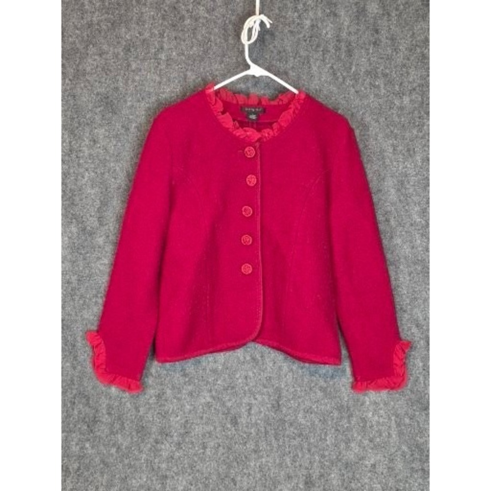 VTG Tally Ho Wool Ruffle Collar Button‎ Front Jacket Women's Size Small Red Doll